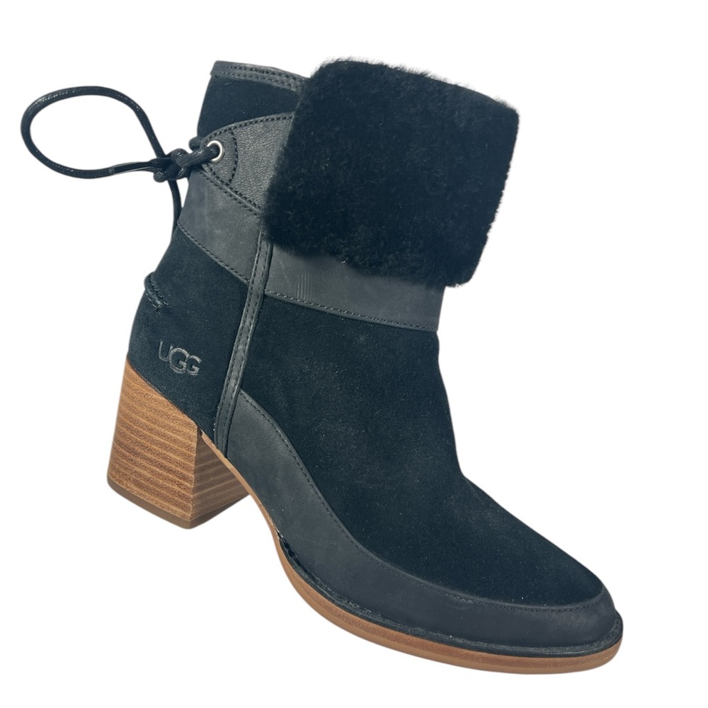 NEW UGG Black Kirke Genuine Shearling Trim Booties 6.5
